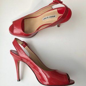 Manolo Blahnik red patent heel - sling back strap